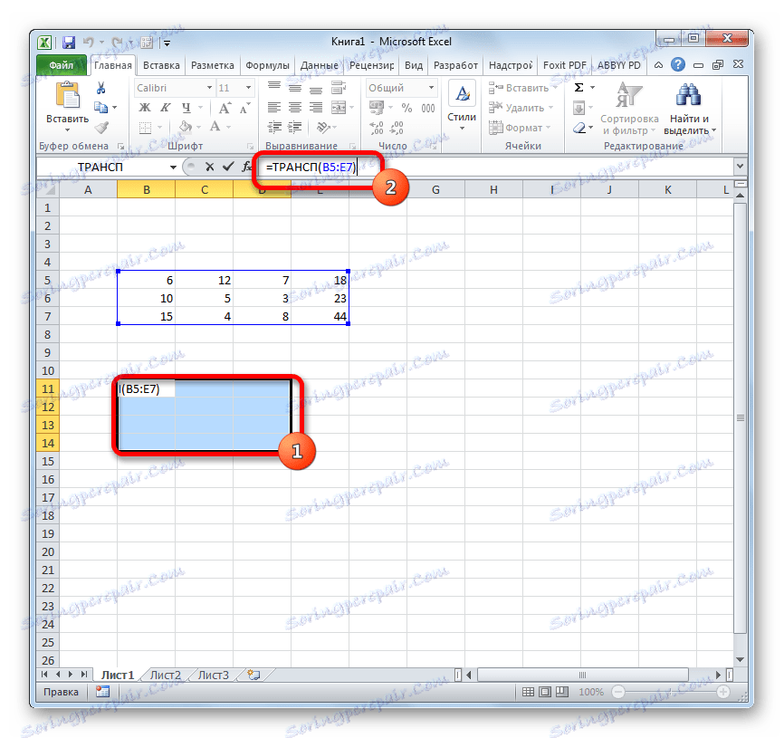 Dystrybucja akcji funkcji TRANSP do całego zakresu w programie Microsoft Excel