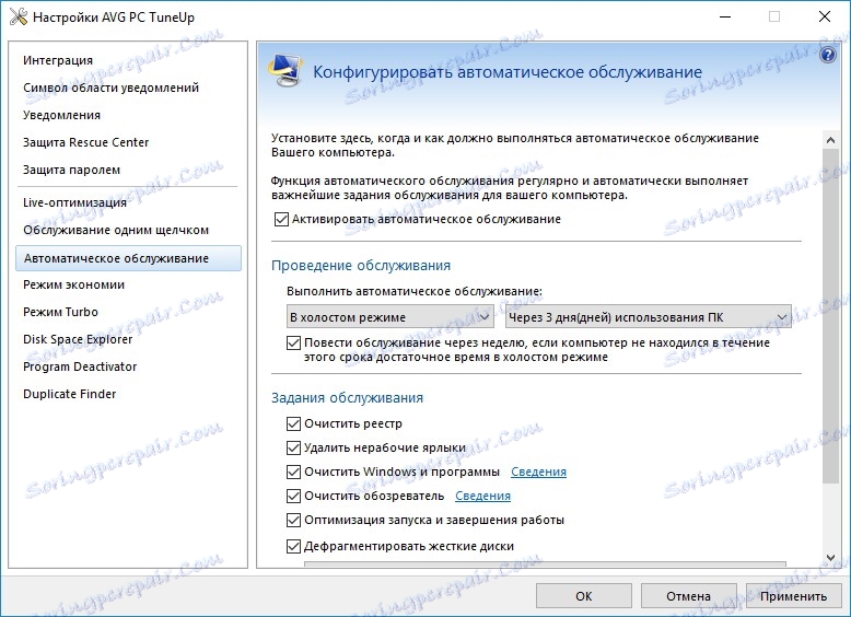 Konfigurácia automatickej údržby v nástrojoch TuneUp