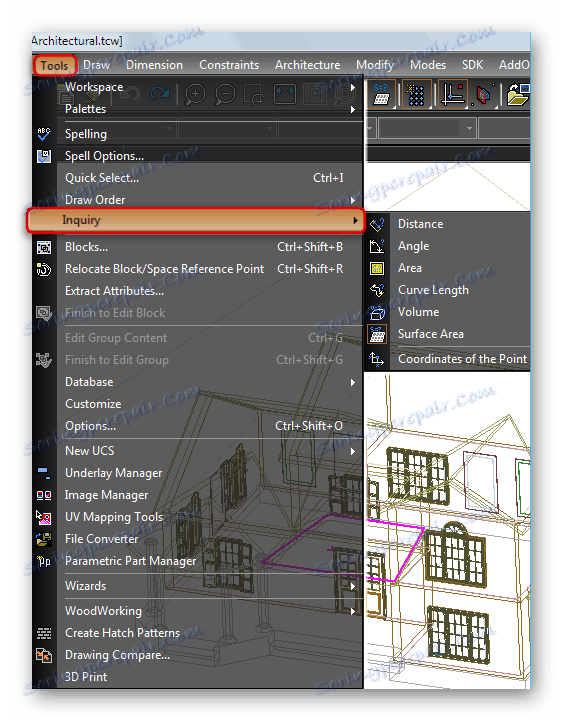 Инструменти за изчисляване на дължината, площта и обема на обектите в чертежа в TurboCAD