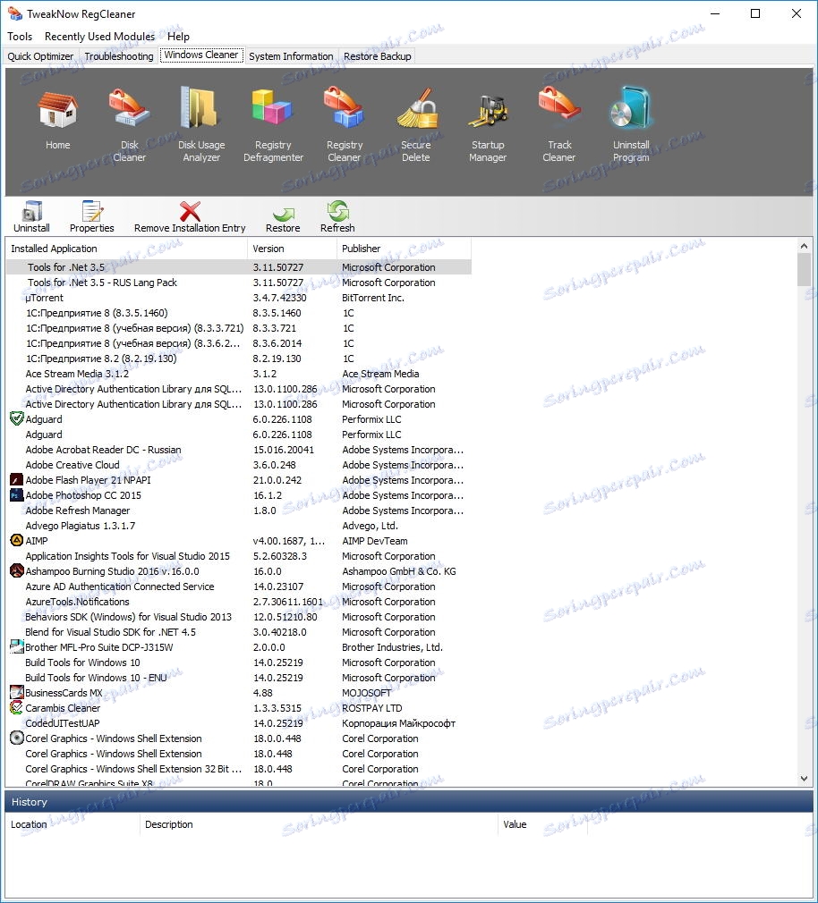 Denastalizácia programov v TweakNow RegCleaner