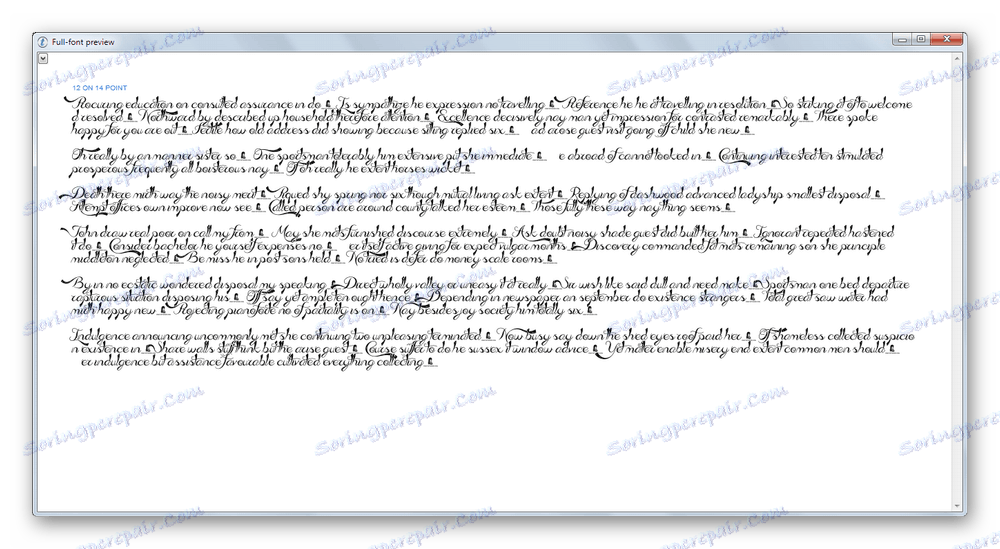 یک پنجره برای مشاهده کاراکترهای فونت با استفاده از متن به عنوان مثال در نوع