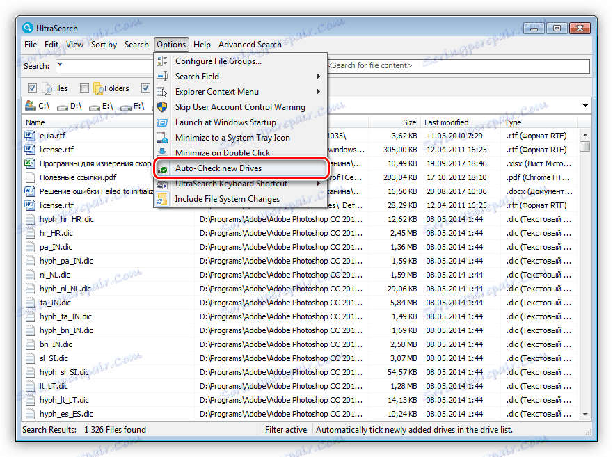 Automatická inicializácia pevných diskov v programe UltraSearch