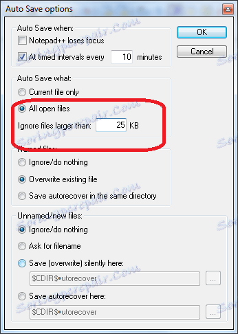 Določitev mini-velikosti datoteke v vtičniku Auto Save v Notepad ++