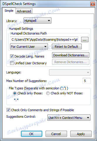 Vtičnik DSpellCheck v Notepad ++