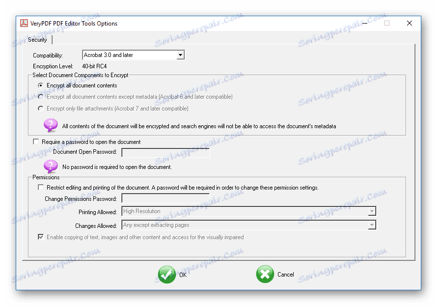 Zabezpečení v editoru PDF VeryPDF