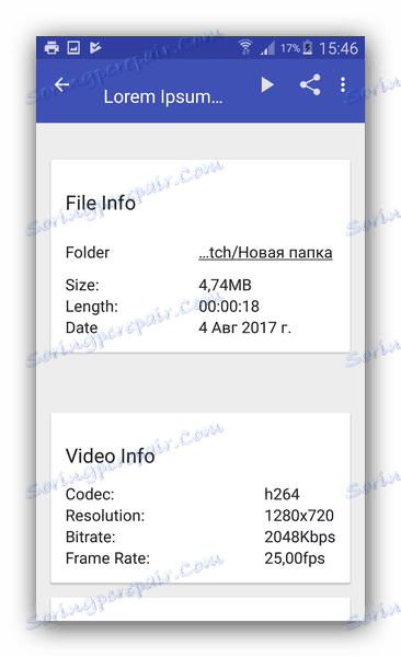 Prikaz podrobnosti o metapodatkih v programu Audio-Video Converter Android