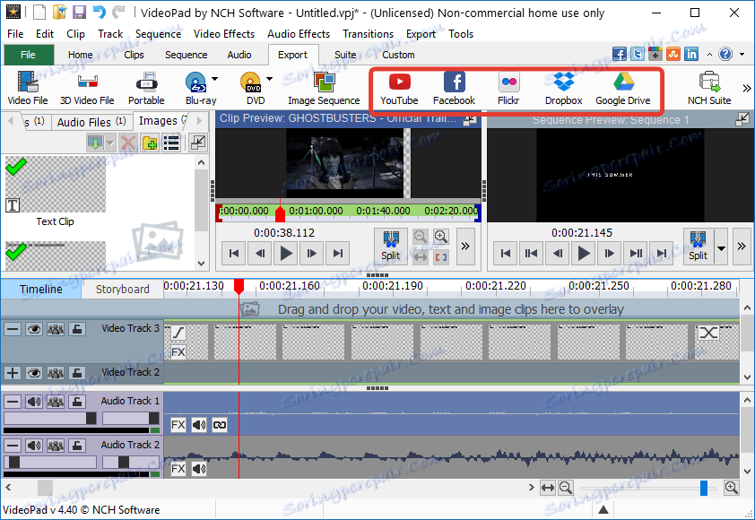 Публікація в популярних соціальних і хмарних сервісах в VideoPad Video Editor