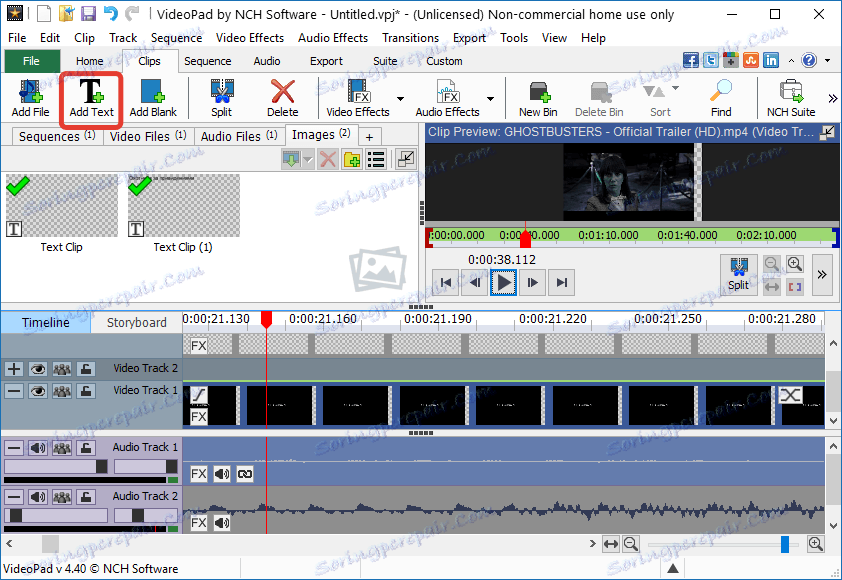 Накладення тексту в VideoPadVideo Editor