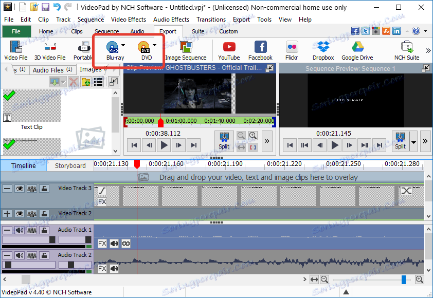 Запис Blue-Ray і DVD-дисків в VideoPad Video Editor