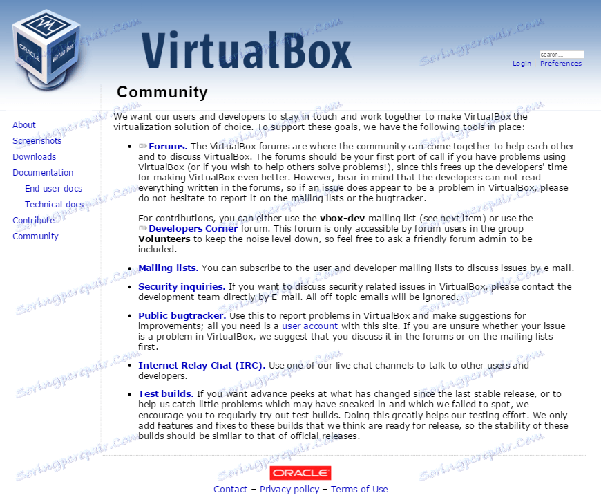 Pomoč in podpora VirtualBox