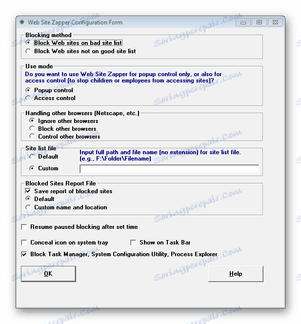 تنظیمات وب سایت Zapper