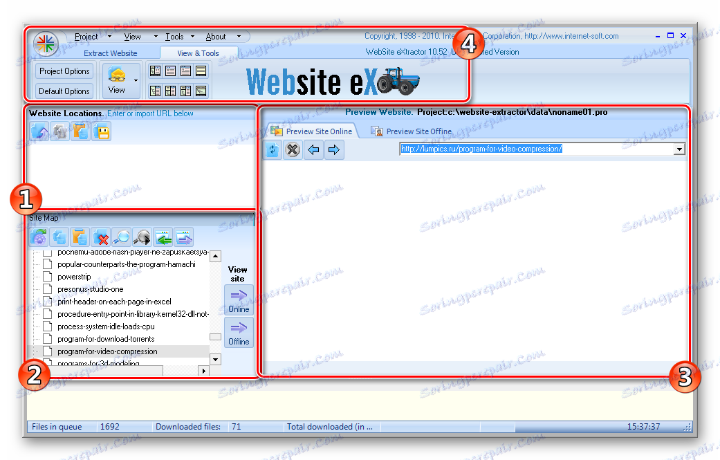 Glavni prozor programa Web Extractor