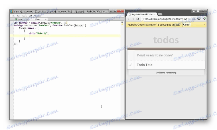 Live Edit v prohlížeči vytvořeném z vývojového prostředí WebStorm