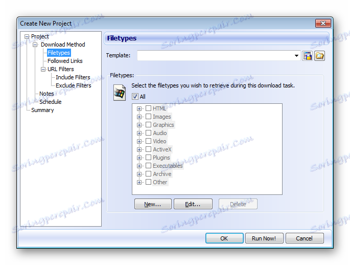 Filtriranje datotek WebZIP