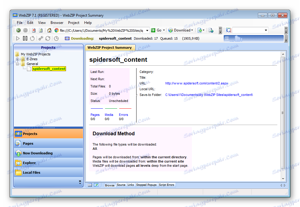 Nalaganje dokumentov WebZIP