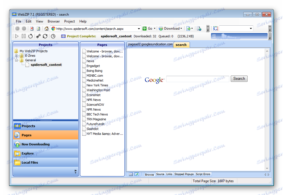 Vgrajen brskalnik WebZIP