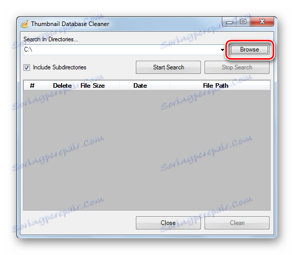 Preklopite na izbiro imenika v orodju za čiščenje orodja Thumbnail Database Cleaner