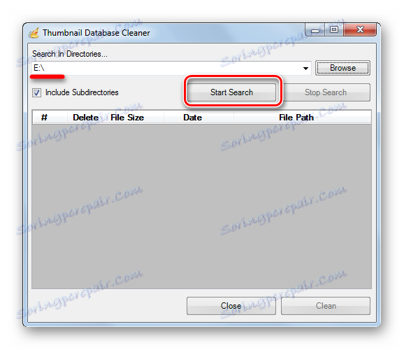 Running Thumbnail Database Cleaner za iskanje datotek Thumbs.db