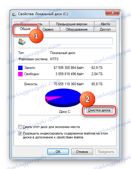 Premikanje na čiščenje diska v oknu z lastnostmi programa Windows
