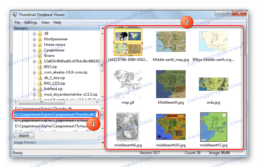 Vsebina datoteke Thumbs.db v pregledovalniku baze podatkov Thumbnail