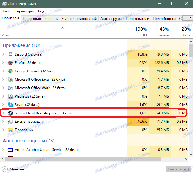Таск Манагер у Виндовсу за уклањање процеса Стеам