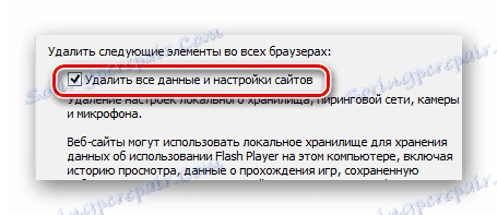 Процес установки галочки перед видалення все даних з локального сховища Adobe Flash Player