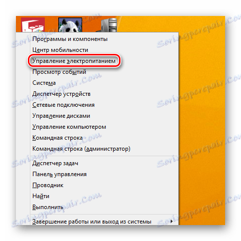 Vyberte položku Správa napájania v ponuke systému Windows 8
