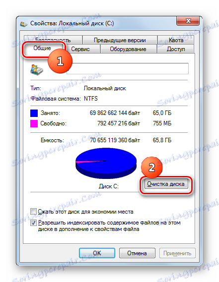 Стартиране на почистване на диска в системния прозорец на Windows 7