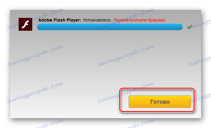 Ukončení instalace aplikace Adobe Flash Player pro internetový prohlížeč