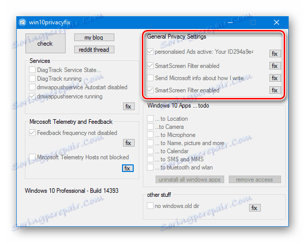 Windows 10 Privacy Fixer Основни настройки за поверителност
