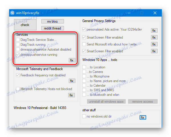 Услуги за Windows 10 Privacy Fixer
