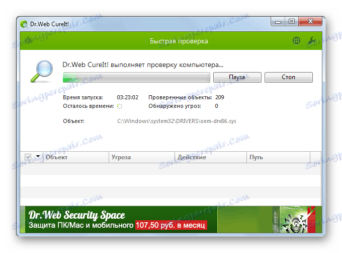 Skenovanie systému na prítomnosť vírusovej hrozby pomocou antivírového nástroja Dr.Web CureIt v systéme Windows 7