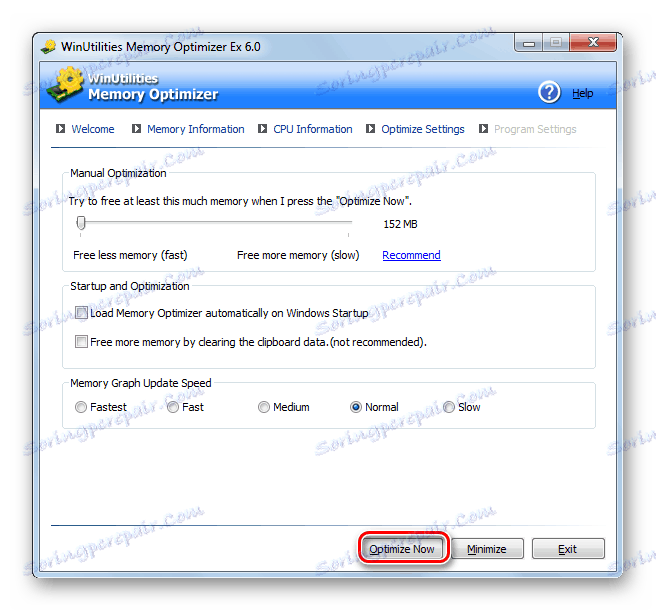 Ръчно почистване на паметта в WinUtillities Memory Optimizer