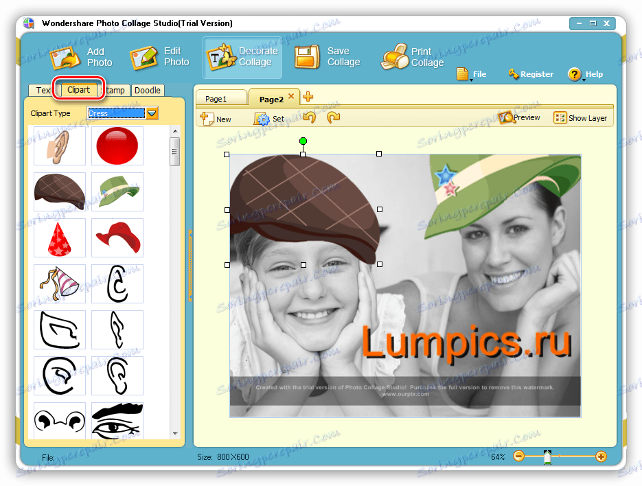 Додавання клипарта до фотографії в програмі Wondershare Photo Collage Studio