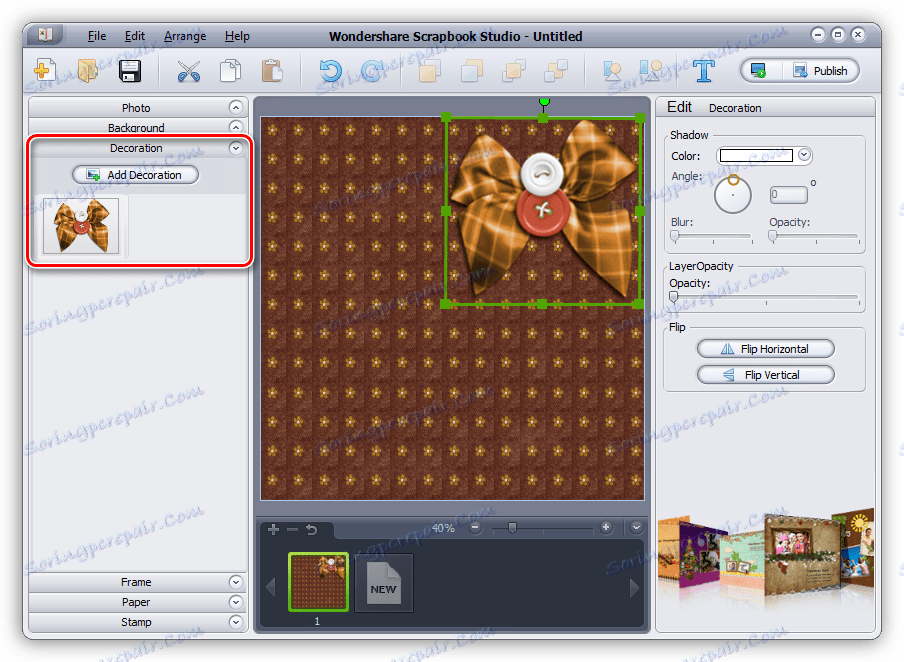 Добавяне на декоративни елементи към снимката в програмата Wondershare Scrapbook Studio