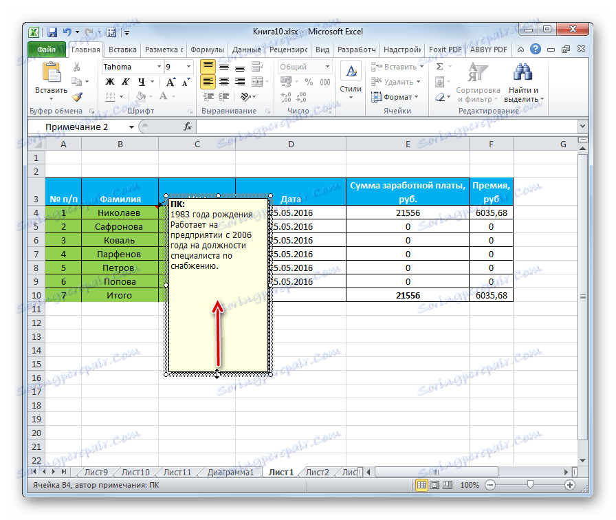 Zúženie okna Poznámky v programe Microsoft Excel