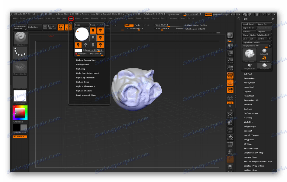Simulace osvětlení 3D modelů v ZBrushu