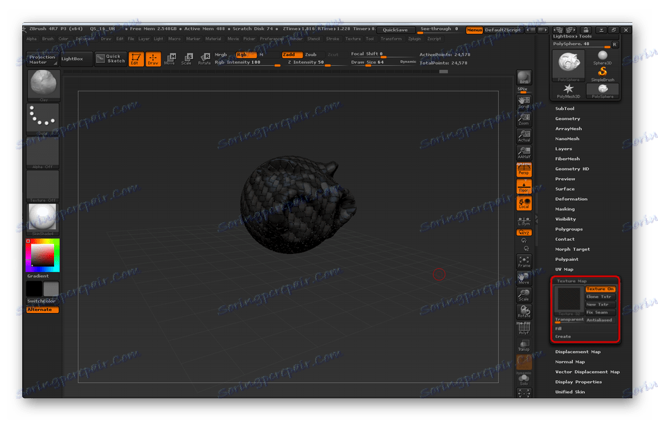 Vložení textur do modelu objektů v ZBrushu